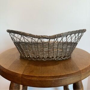 Vintage Silver Plated French Baguette  Basket Dinner Rolls Buns Woven Patina